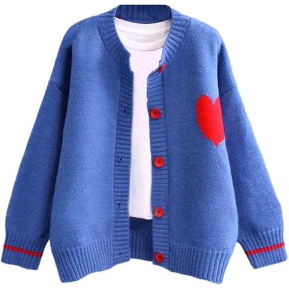 Sweaters - Women's Heart Print Knitted Cardigan Small Cozy Casual Kids Wear